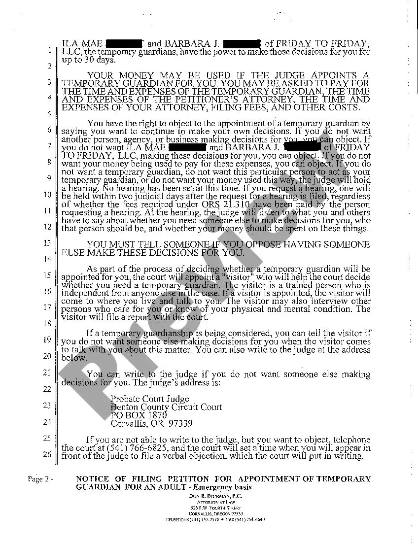 Preview A22 Notice of Filing Petition for Appointment of Temporary Guardian for an Adult
