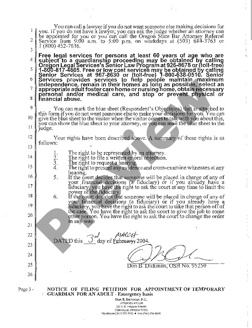 Preview A22 Notice of Filing Petition for Appointment of Temporary Guardian for an Adult
