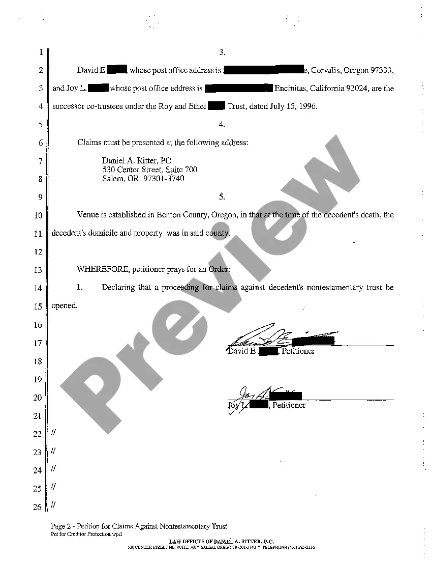 Preview A01 Petition for Claims Against Nontestamentary Trust