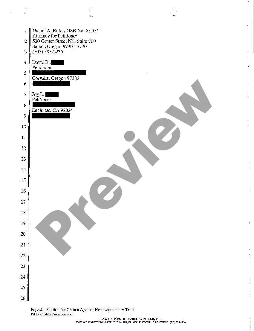 Preview A01 Petition for Claims Against Nontestamentary Trust