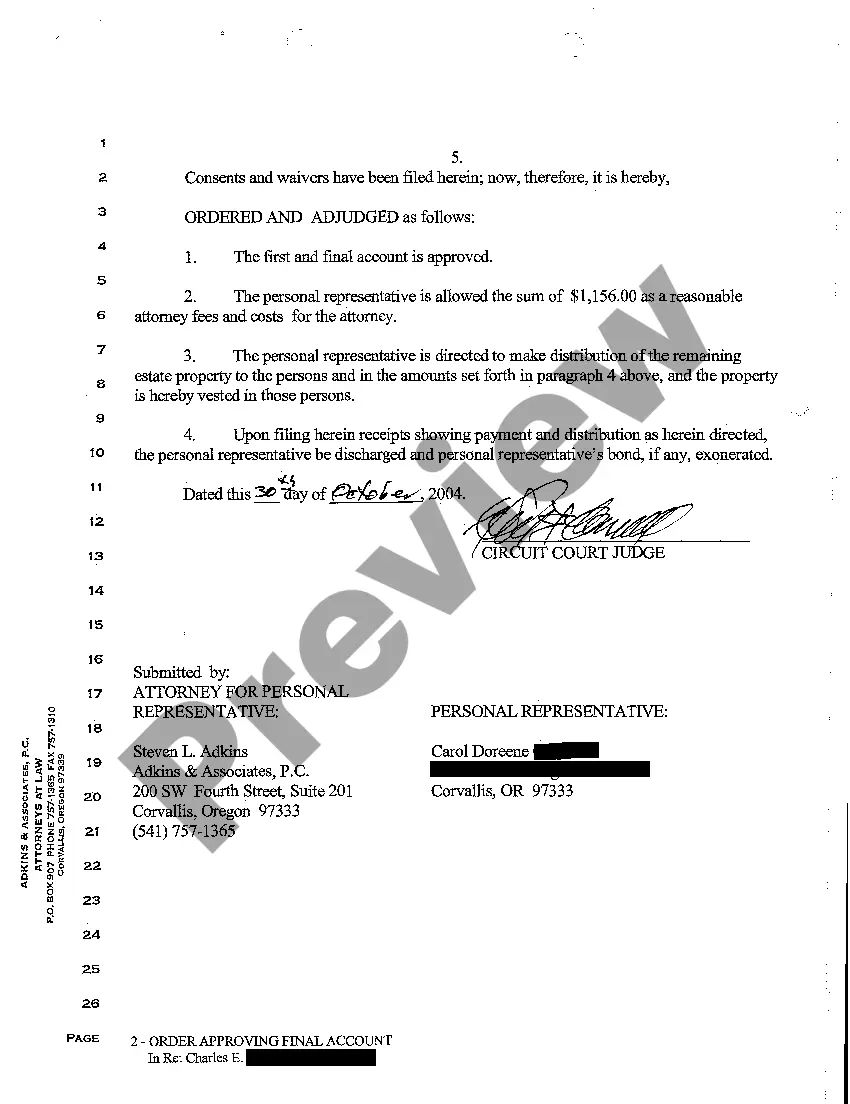 Preview A04 Order Approving Final Account - General Judgment of Final Distribution