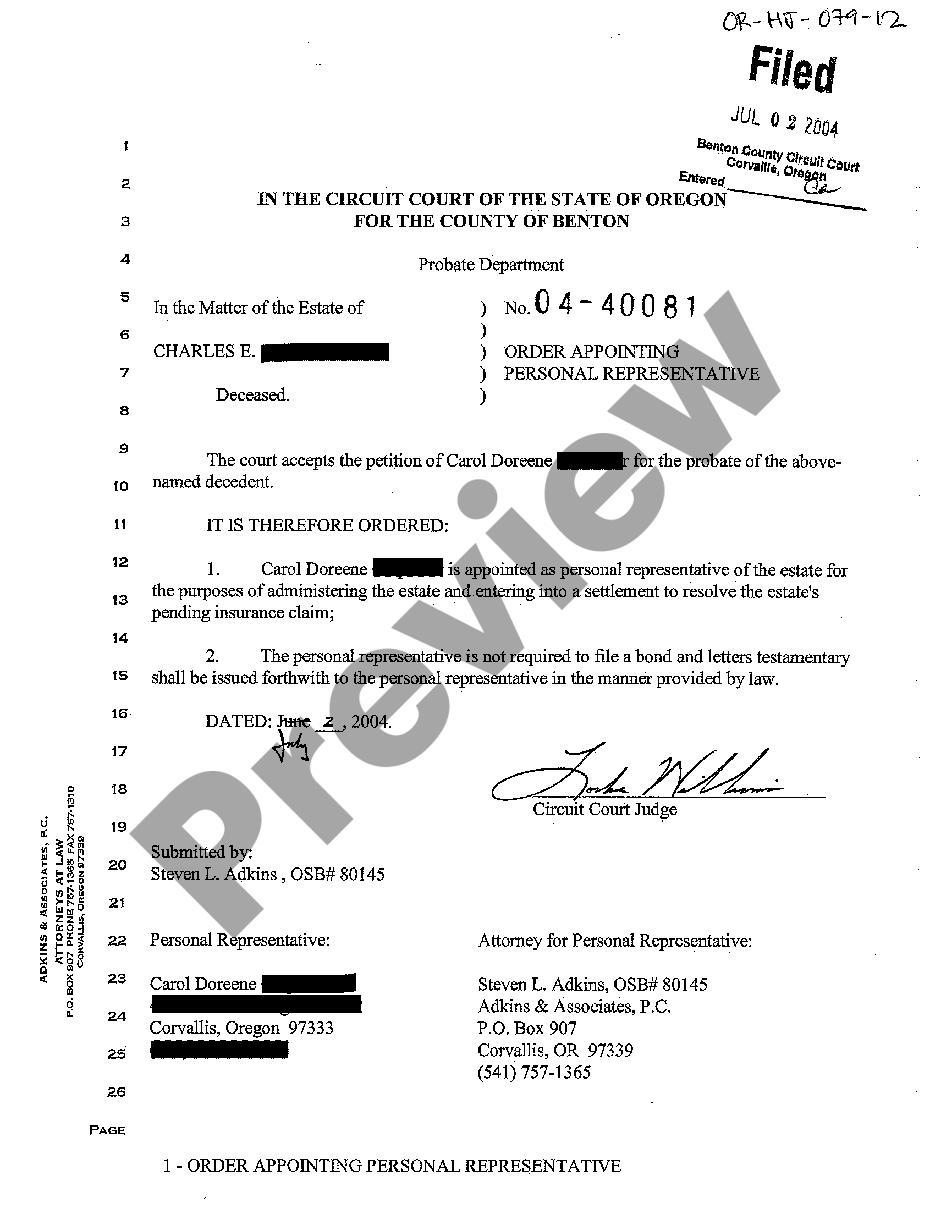 Oregon Order Appointing Personal Representative | US Legal Forms