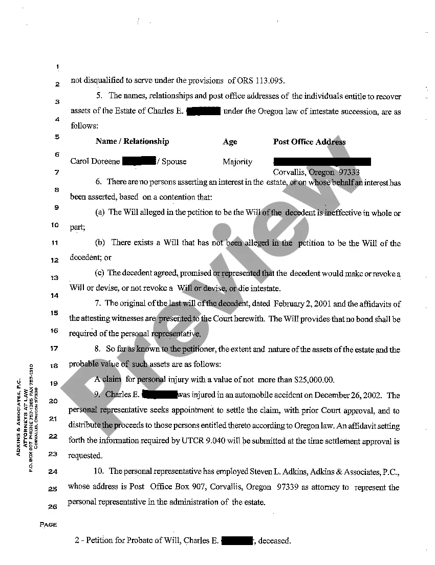 Preview A13 Petition for Appointment of Personal Representative for Purposes of Settling Personal Injury Claim