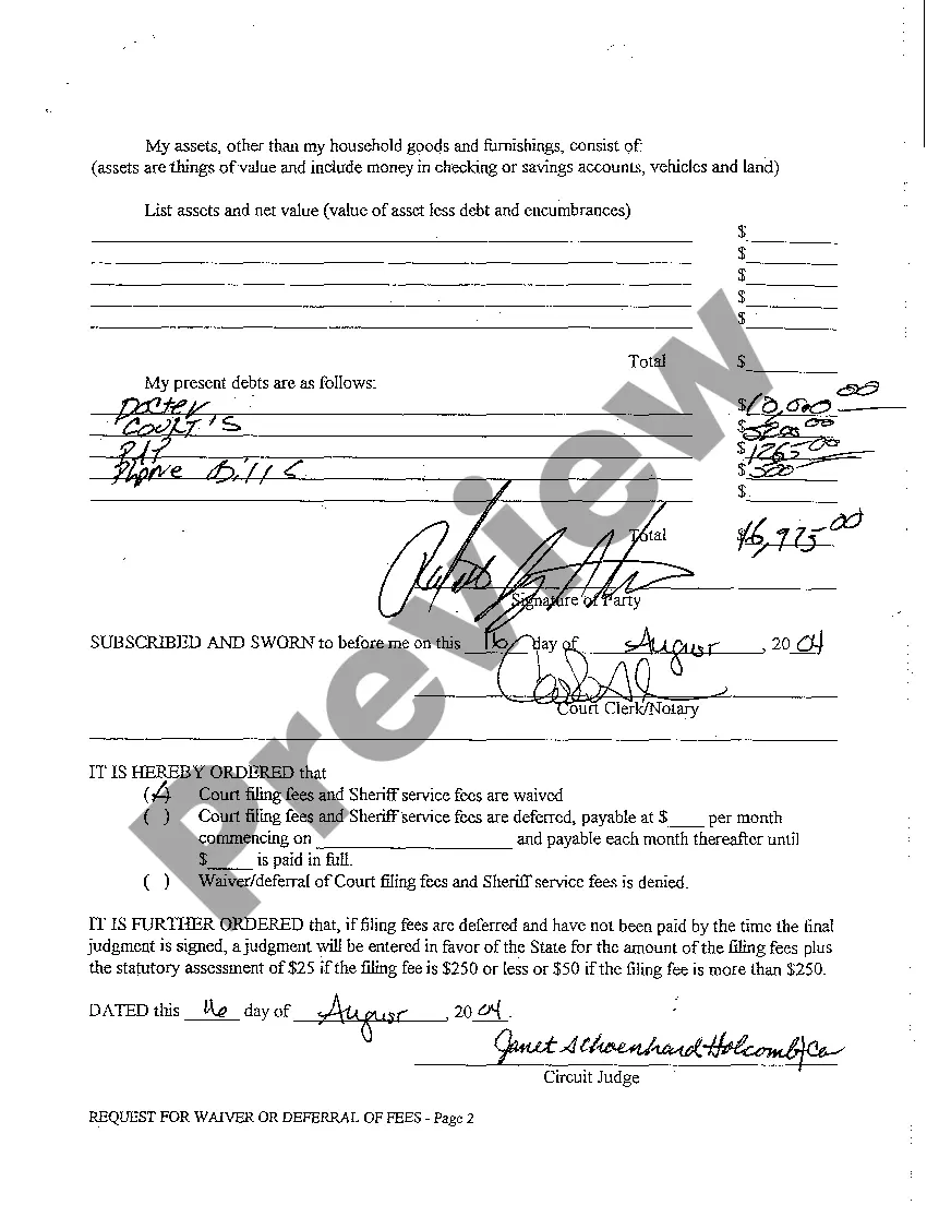 Preview A03 Request for Waiver or Deferral of Fees