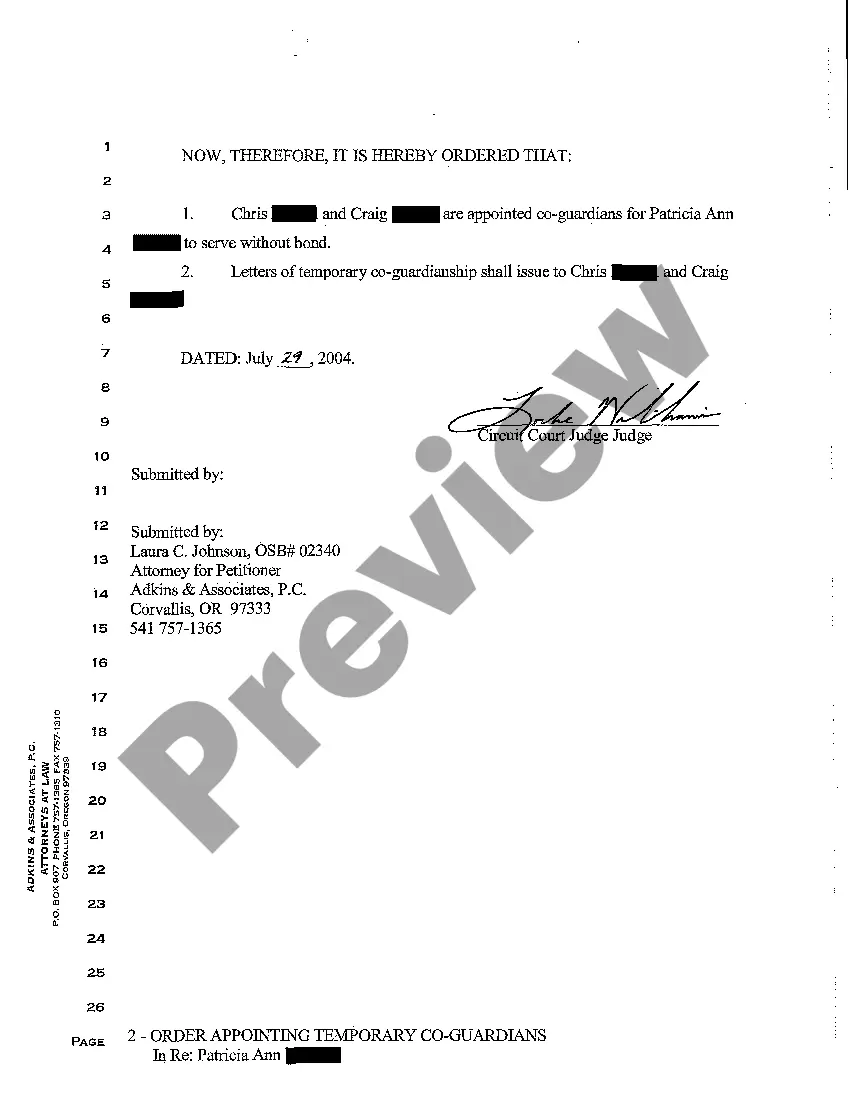 Preview A06 Order Appointing Temporary Co-Guardianship