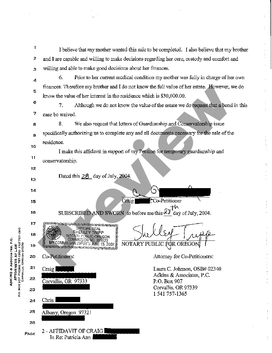 Oregon Affidavit of Craig Horrell | US Legal Forms