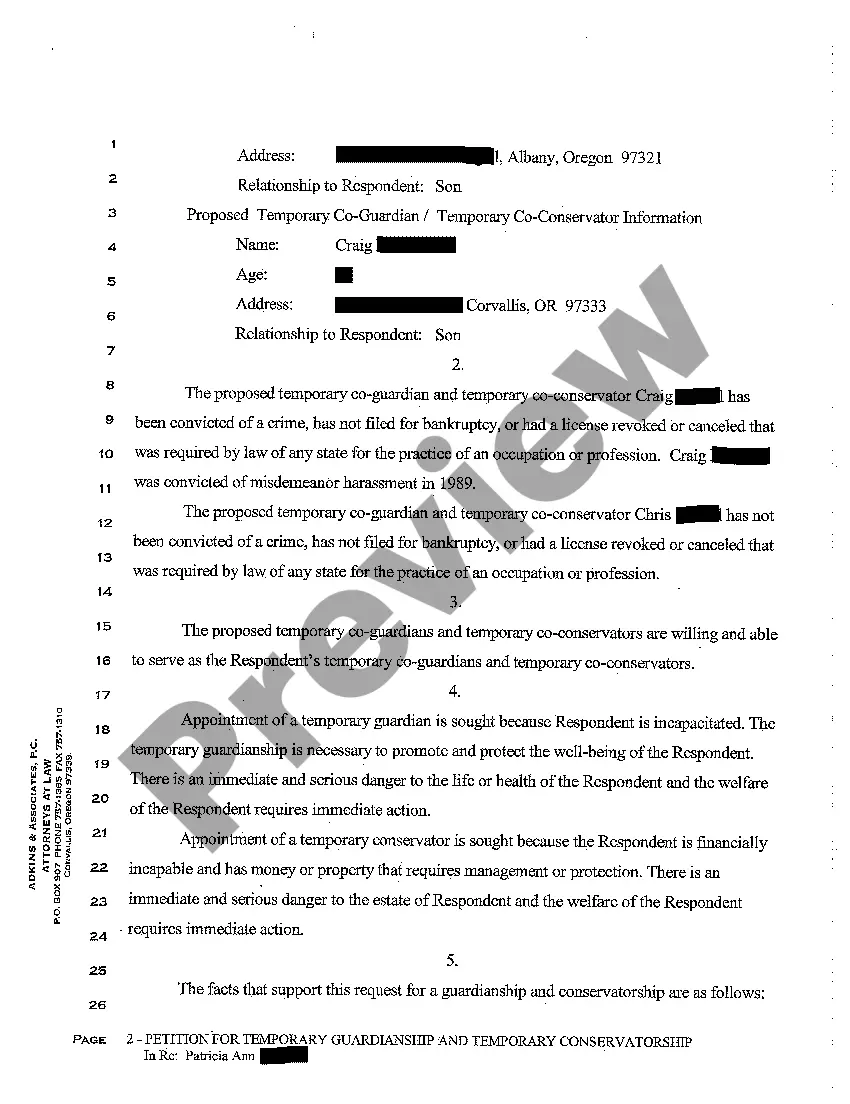 Preview A13 Petition for Appointment of Temporary Guardian and Temporary Conservator