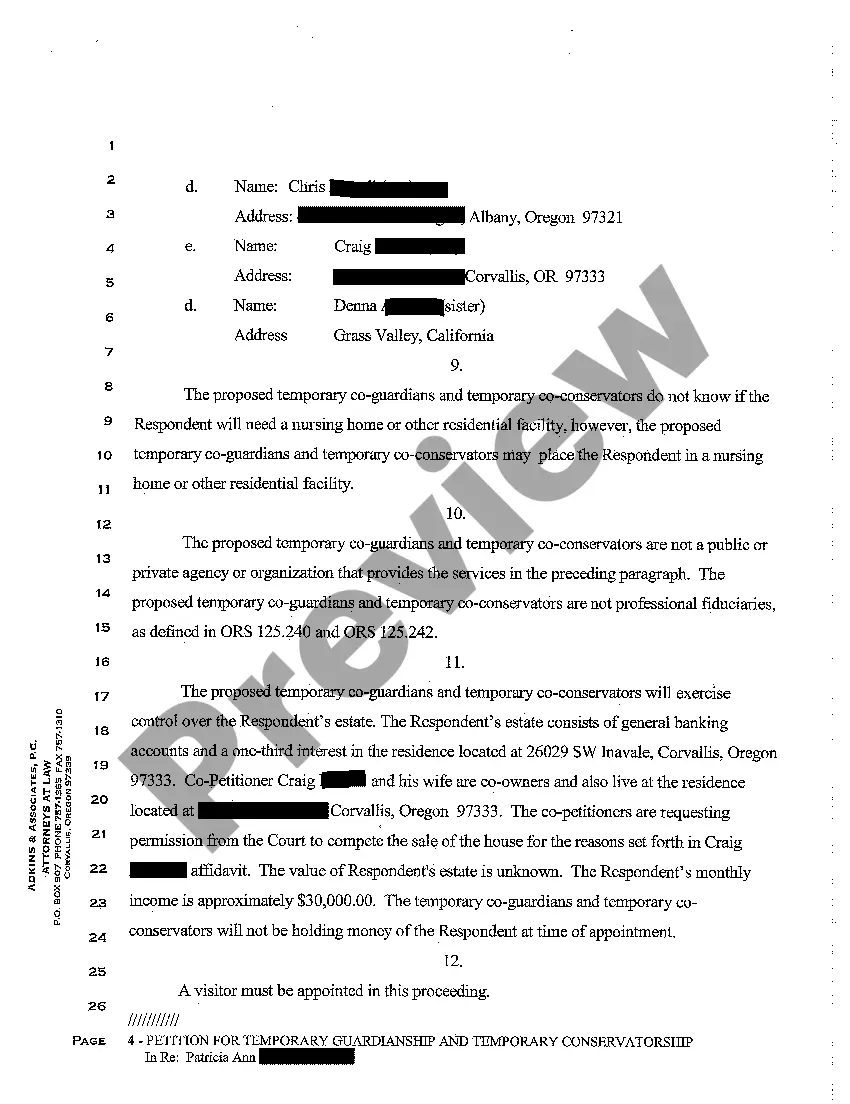 Preview A13 Petition for Appointment of Temporary Guardian and Temporary Conservator