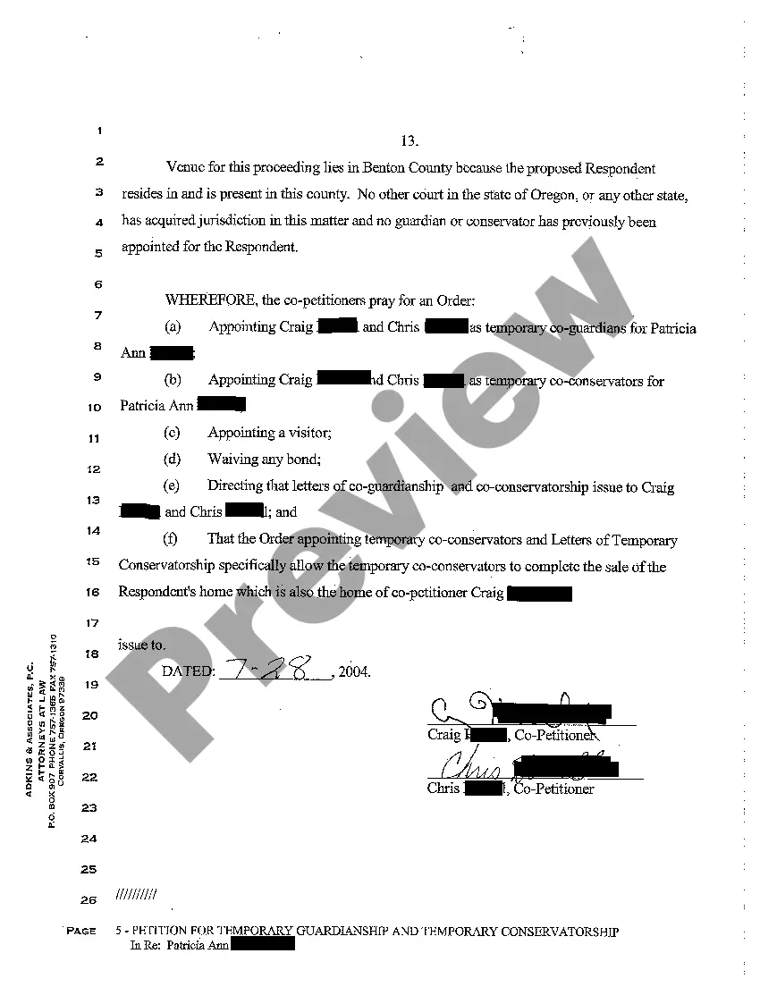 Preview A13 Petition for Appointment of Temporary Guardian and Temporary Conservator