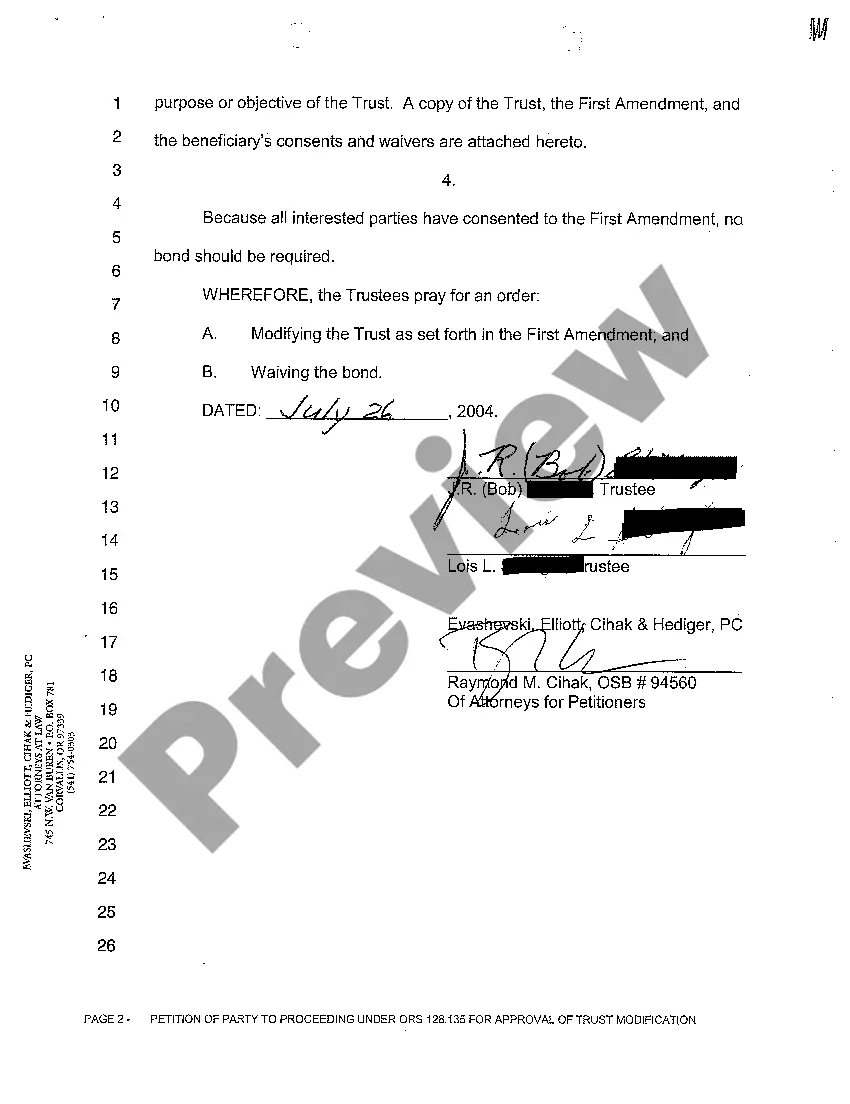 Preview A02 Petition of Party to Proceeding Under ORS 128.135 for Approval of Trust Modification