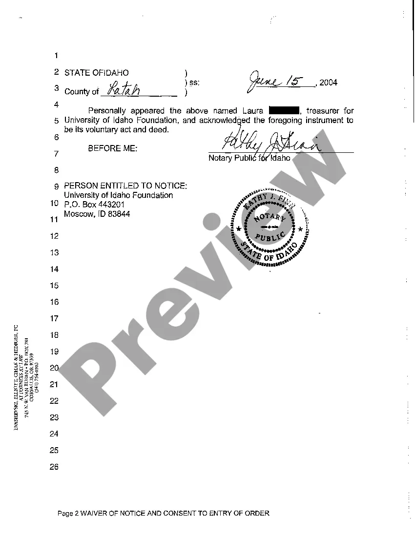 Preview A03 Waiver of Notice and Consent to Entry of Order