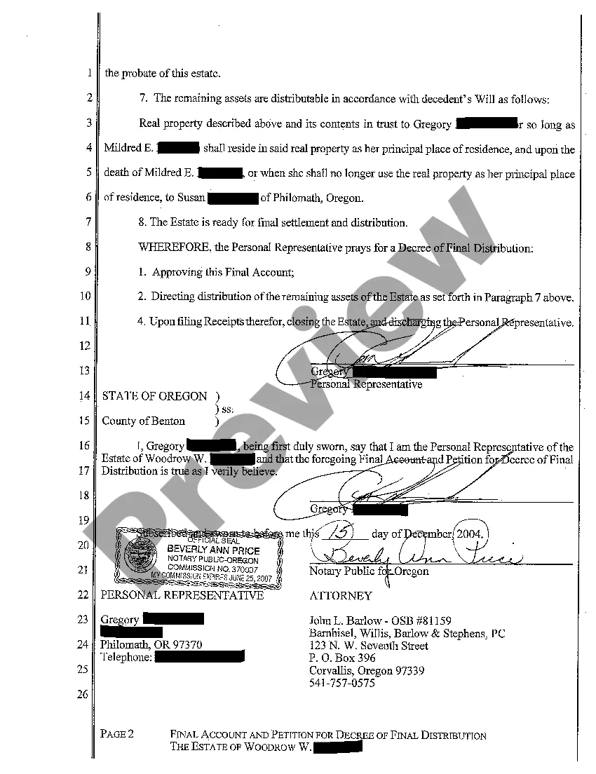 Preview A15 Final Account and Petition for Decree of Final Distribution