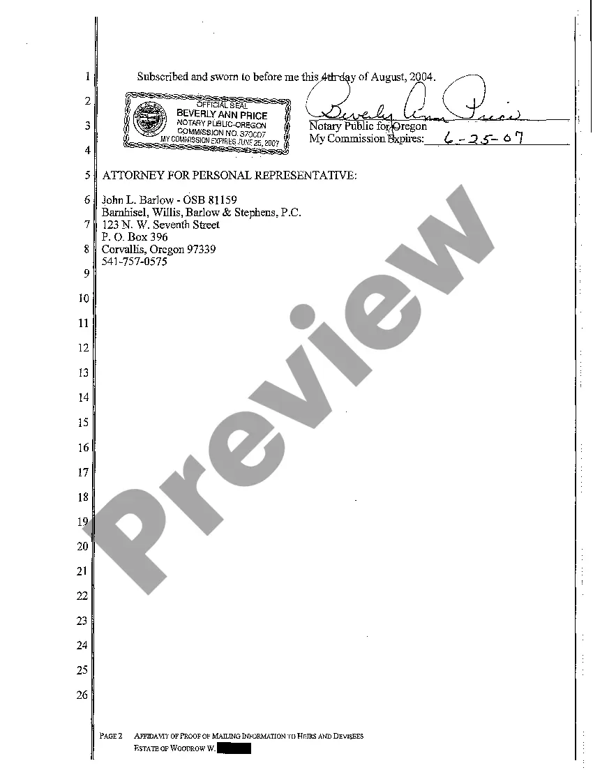 Get A08 Affidavit of Proof of Mailing Information to Heirs and Devisees Preview A08 Affidavit of Proof of Mailing Information to Heirs and Devisees