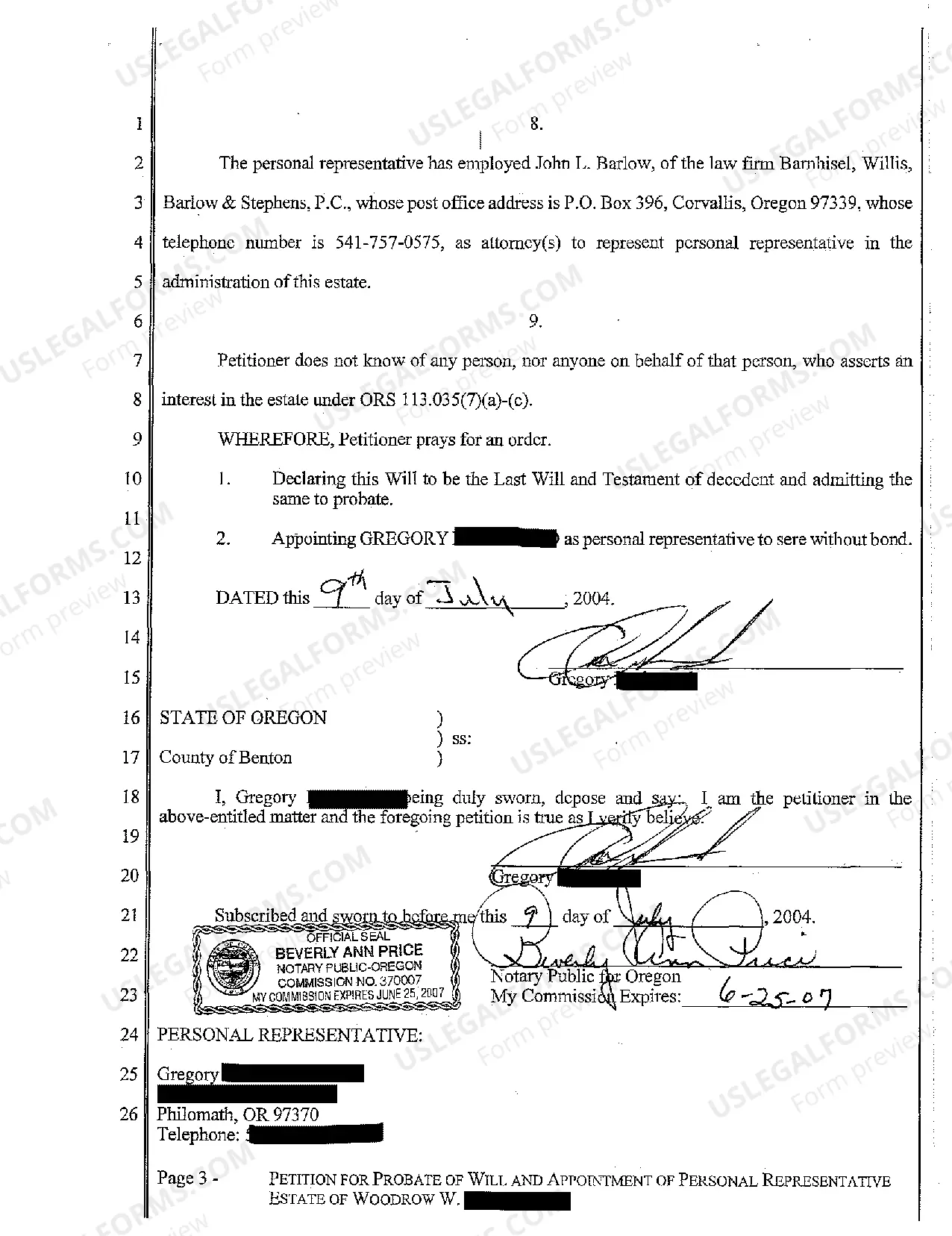Preview A01 Petition for Probate of Will and Appointment of Personal Representative