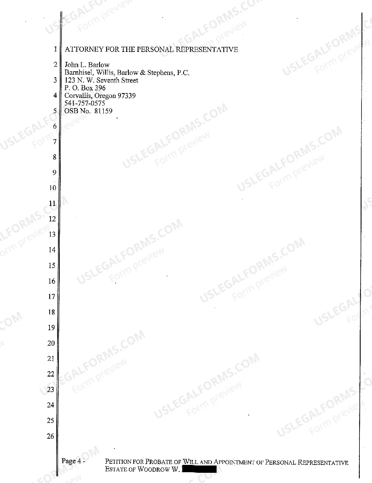 Preview A01 Petition for Probate of Will and Appointment of Personal Representative