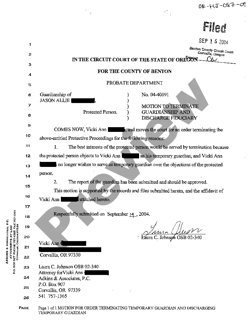 Preview A18 Motion to Terminate Guardianship and Discharge Fiduciary