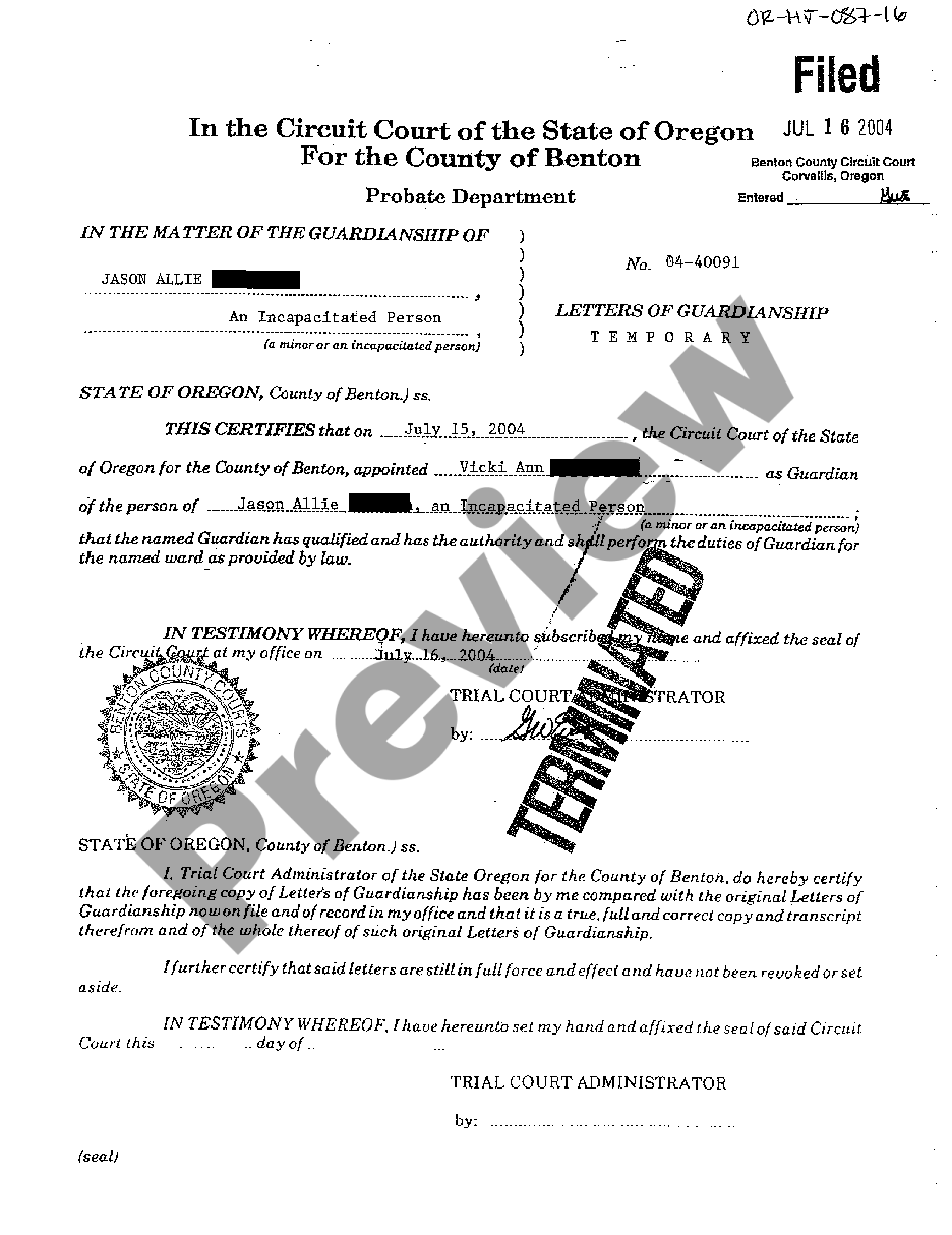 Oregon Letters of Guardianship | US Legal Forms