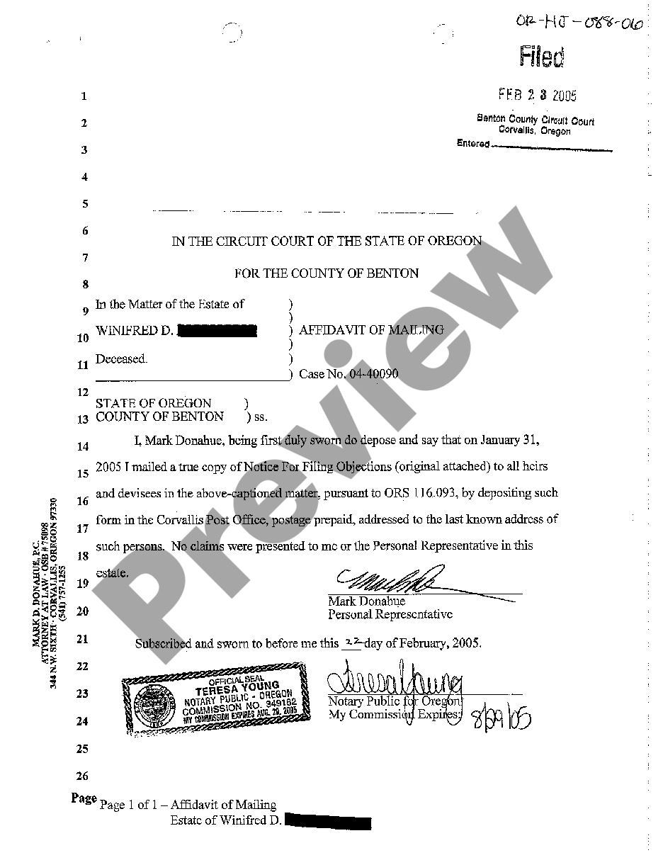 Oregon Affidavit of Mailing | US Legal Forms