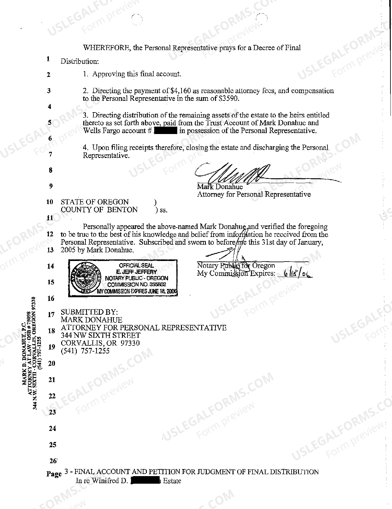 Portland Oregon Final Account and Petition for Judgment of Final