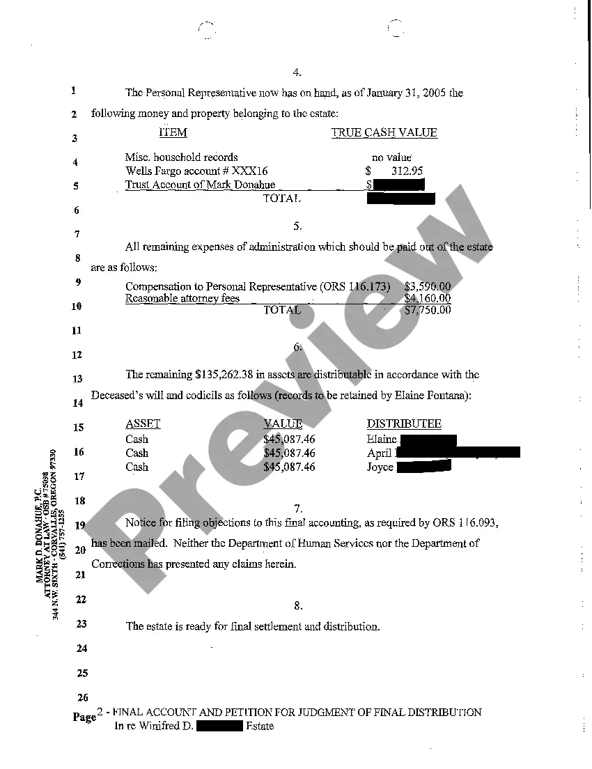 Get A08 Final Account and Petition for Judgment of Final Distribution Preview A08 Final Account and Petition for Judgment of Final Distribution