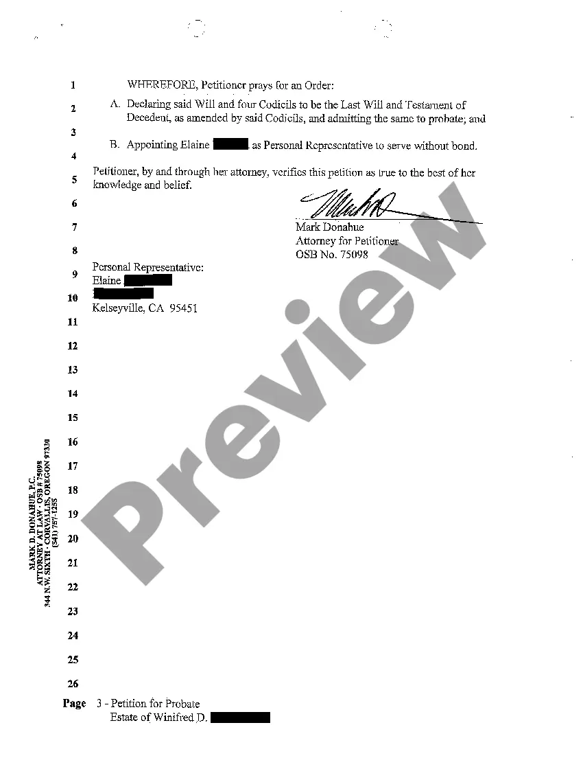 Preview A01 Petition for Probate of Will and Appointment of Personal Representative