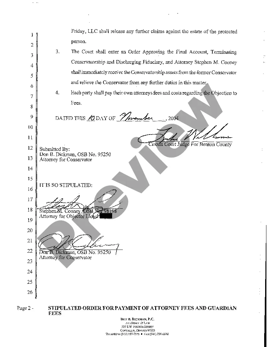 Get A01 Stipulated Order For Payment of Attorney Fees and Guardian Fees Preview A01 Stipulated Order For Payment of Attorney Fees and Guardian Fees