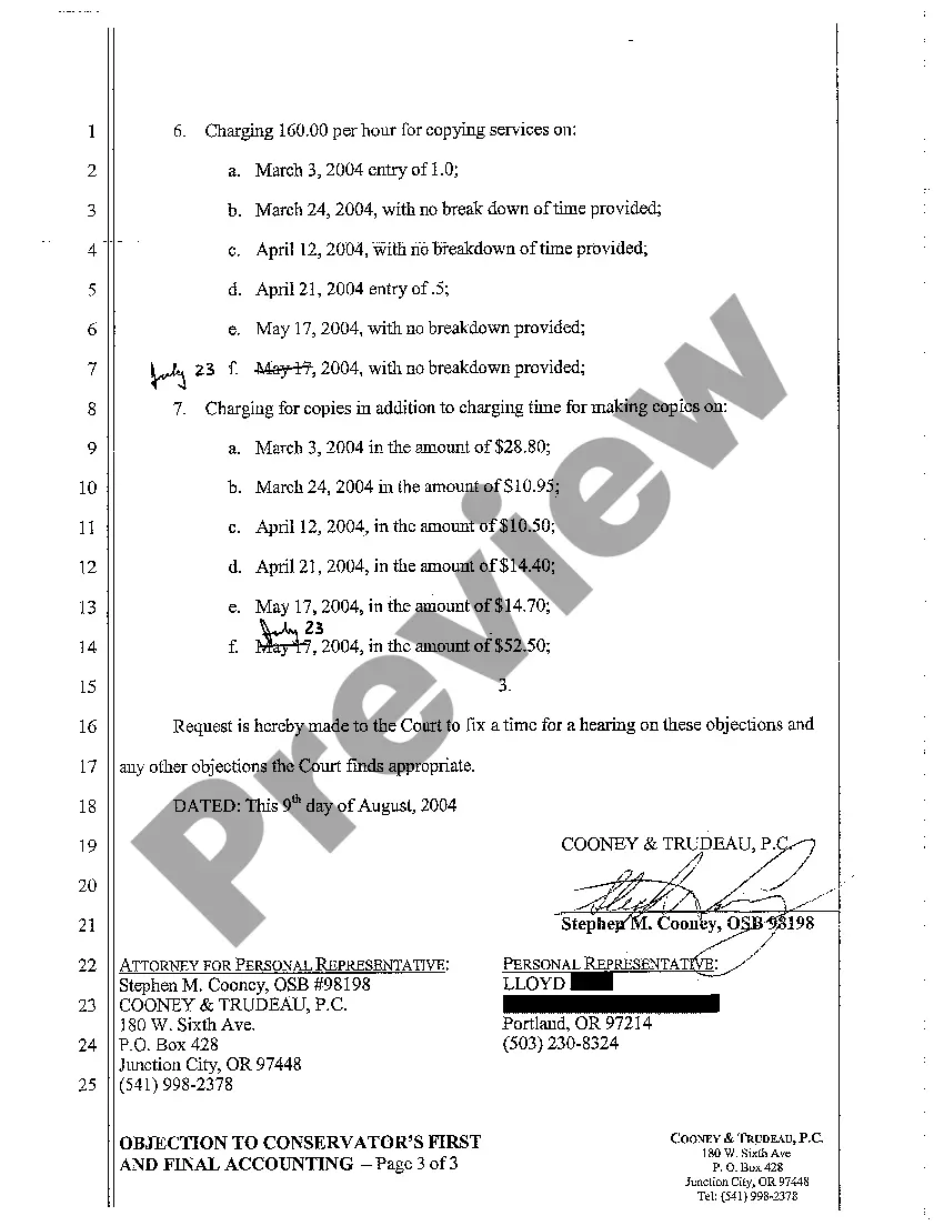 Preview A03 Objection to Conservator's First and Final Accounting