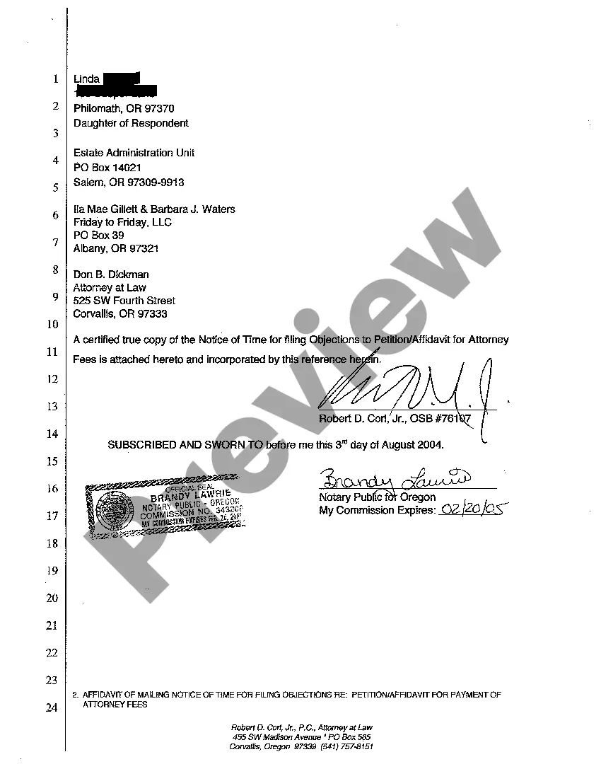 Get A04 Affidavit of Proof of Service and Mailing Notice of Time for Filing Objections Preview A04 Affidavit of Proof of Service and Mailing Notice of Time for Filing Objections
