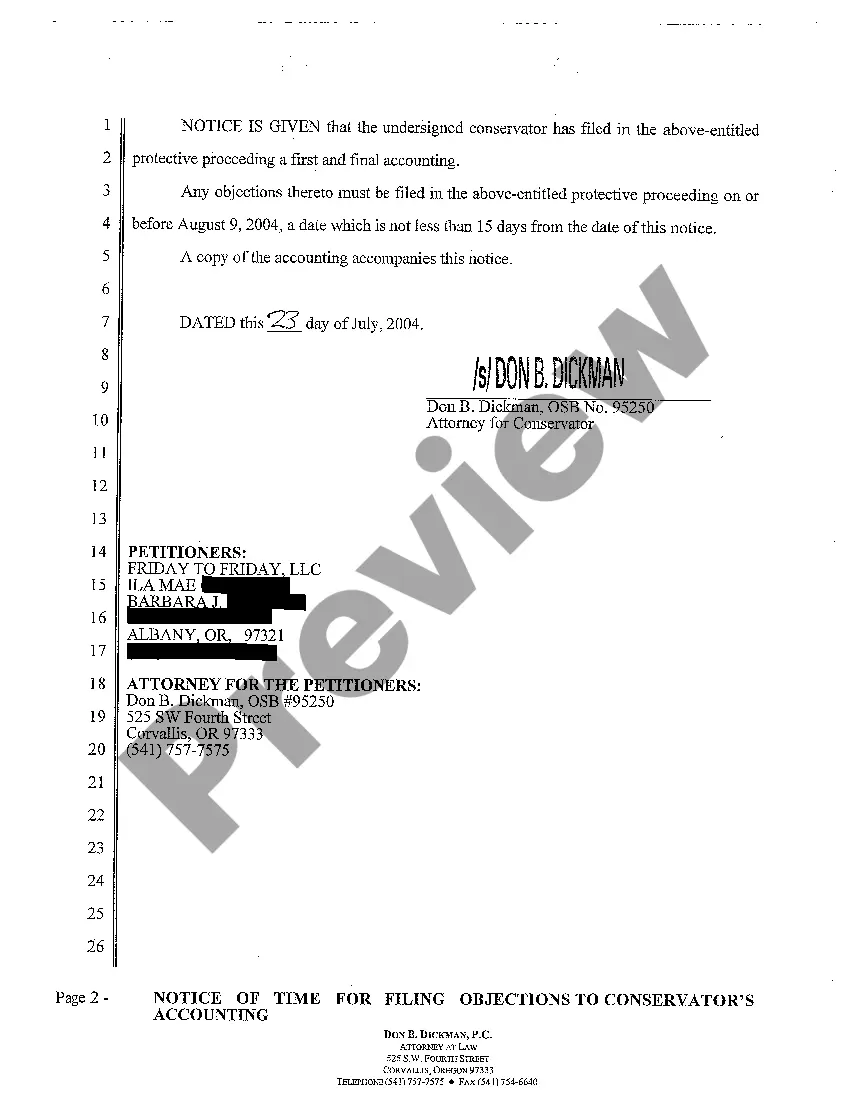 Preview A09 Notice of Time for Filing Objections to Conservator's Accounting