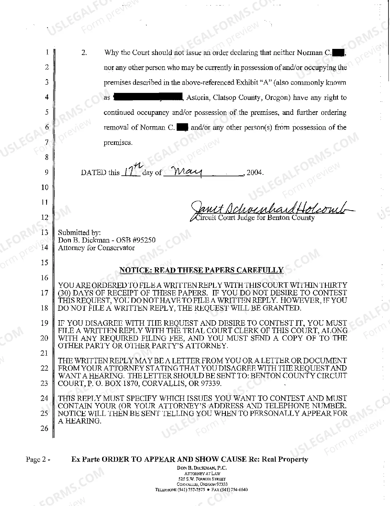 Preview A18 Ex Parte Order to Appear and Show Cause Re Real Property