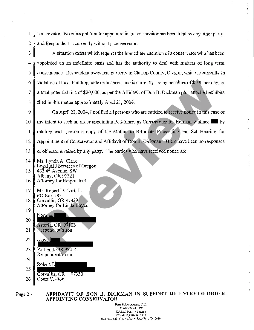 Preview A20 Affidavit in Support of Entry of Order Appointing Conservator