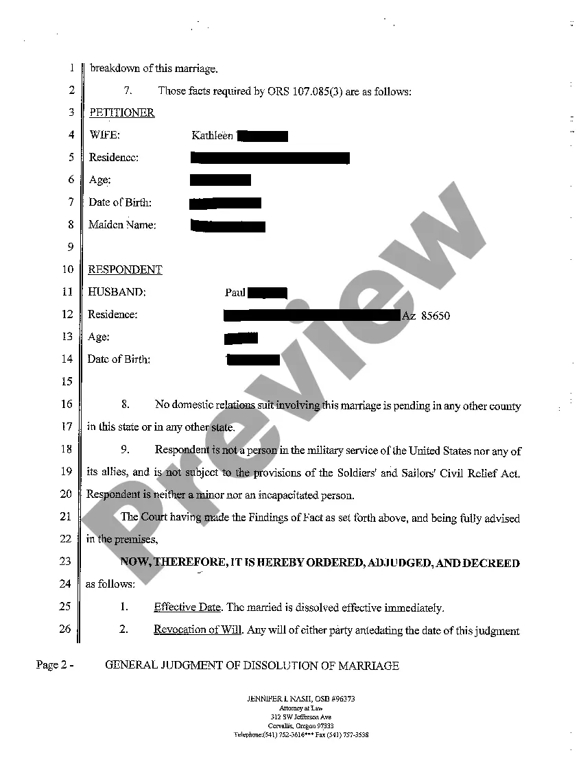 Preview A09 General Judgment of Dissolution of Marriage