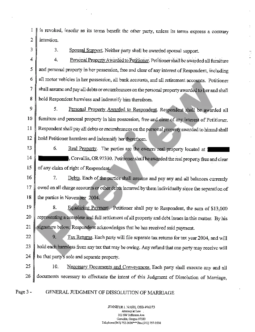 Preview A09 General Judgment of Dissolution of Marriage