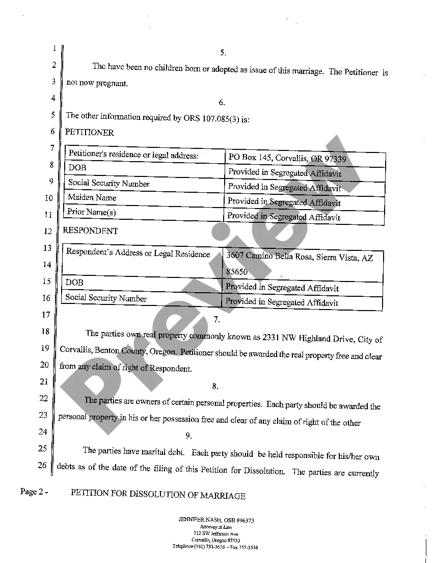 Preview A01 Petition for Dissolution of Marriage