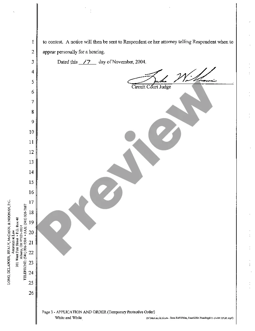 Preview A01 Application and Order for Temporary Protective Order of Restraint and Order to Show Cause