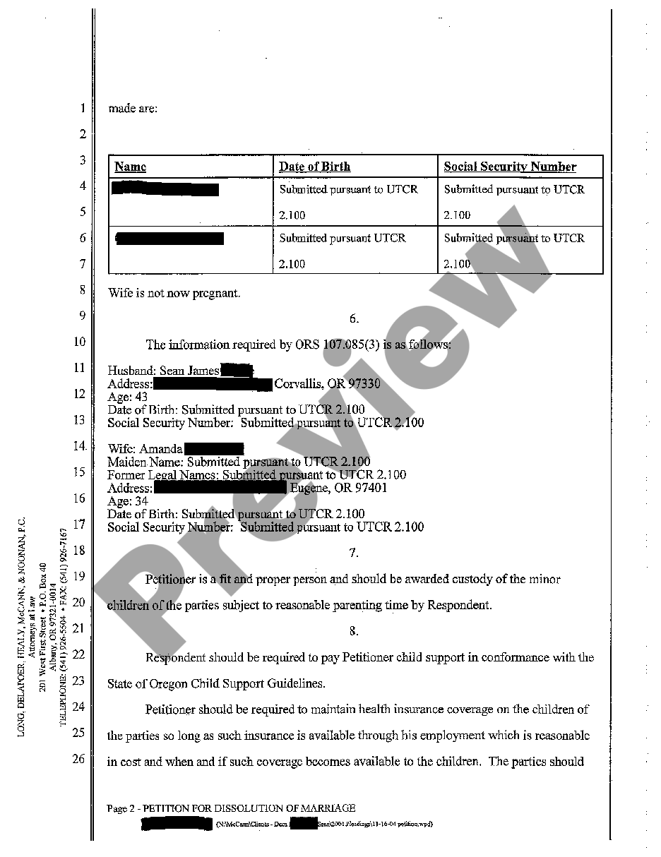 Oregon Petition for Dissolution of Marriage | US Legal Forms