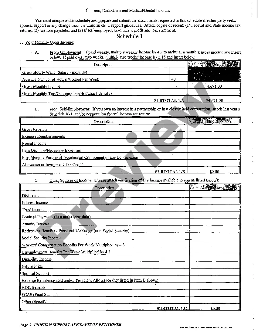 Preview A18 Uniform Support Affidavit of Petitioner - Child Spousal Support