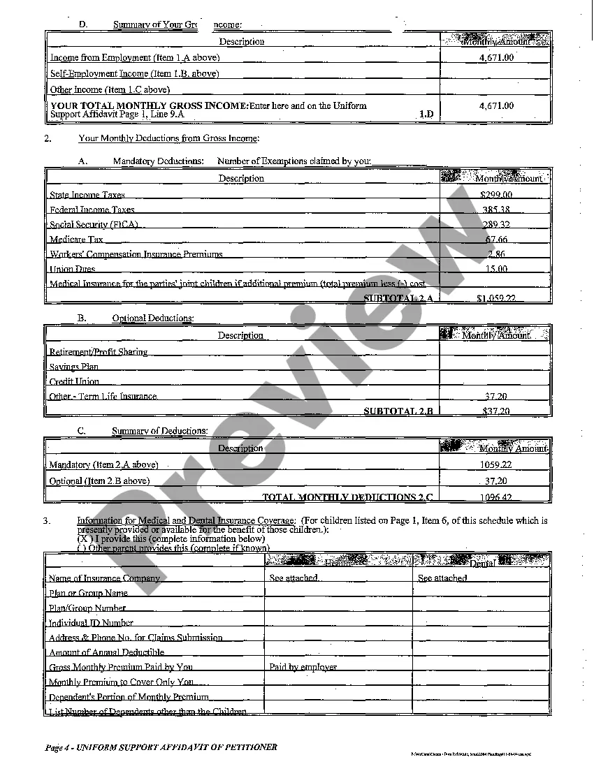 Preview A18 Uniform Support Affidavit of Petitioner - Child Spousal Support