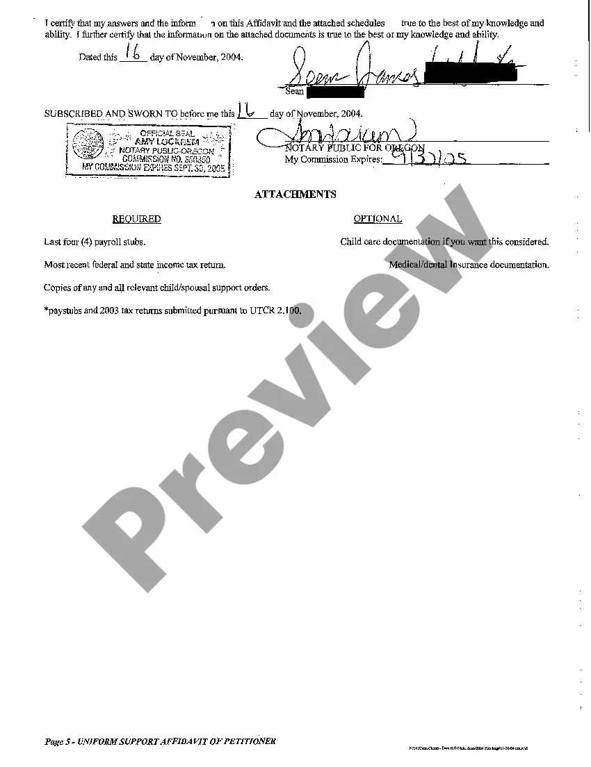Preview A18 Uniform Support Affidavit of Petitioner - Child Spousal Support