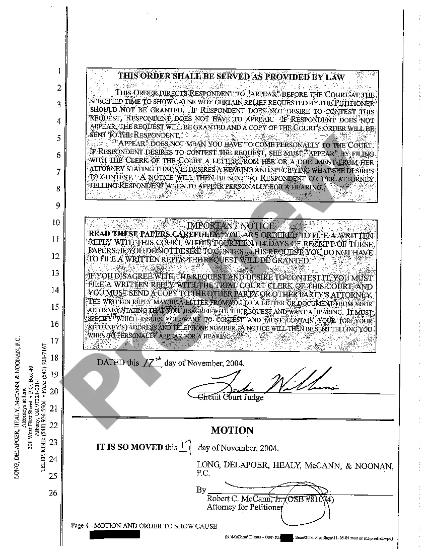 Preview A19 Motion and Order to Show Cause Filed Ex Parte Seeking Temporary Relief of Marital Property