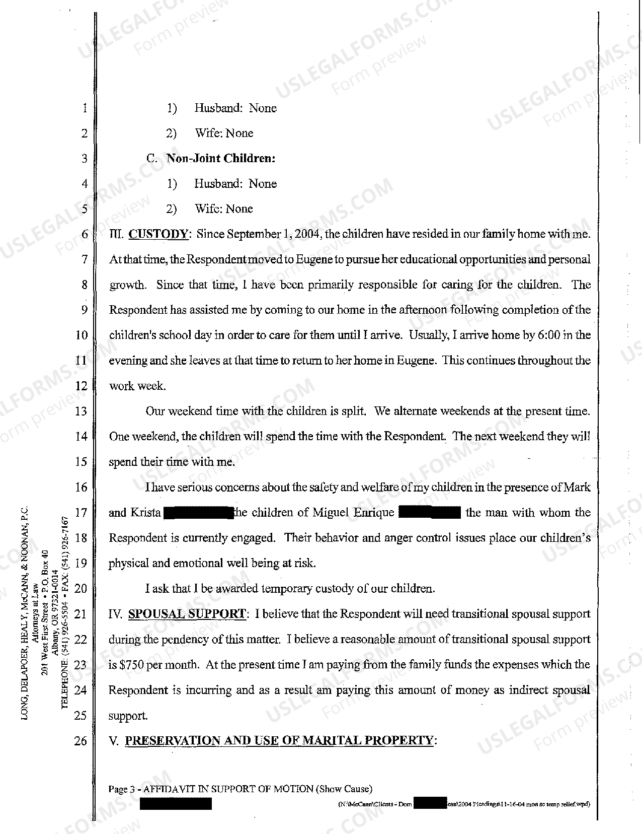 Bend Oregon Affidavit in Support Motion and Order to Show Cause Filed