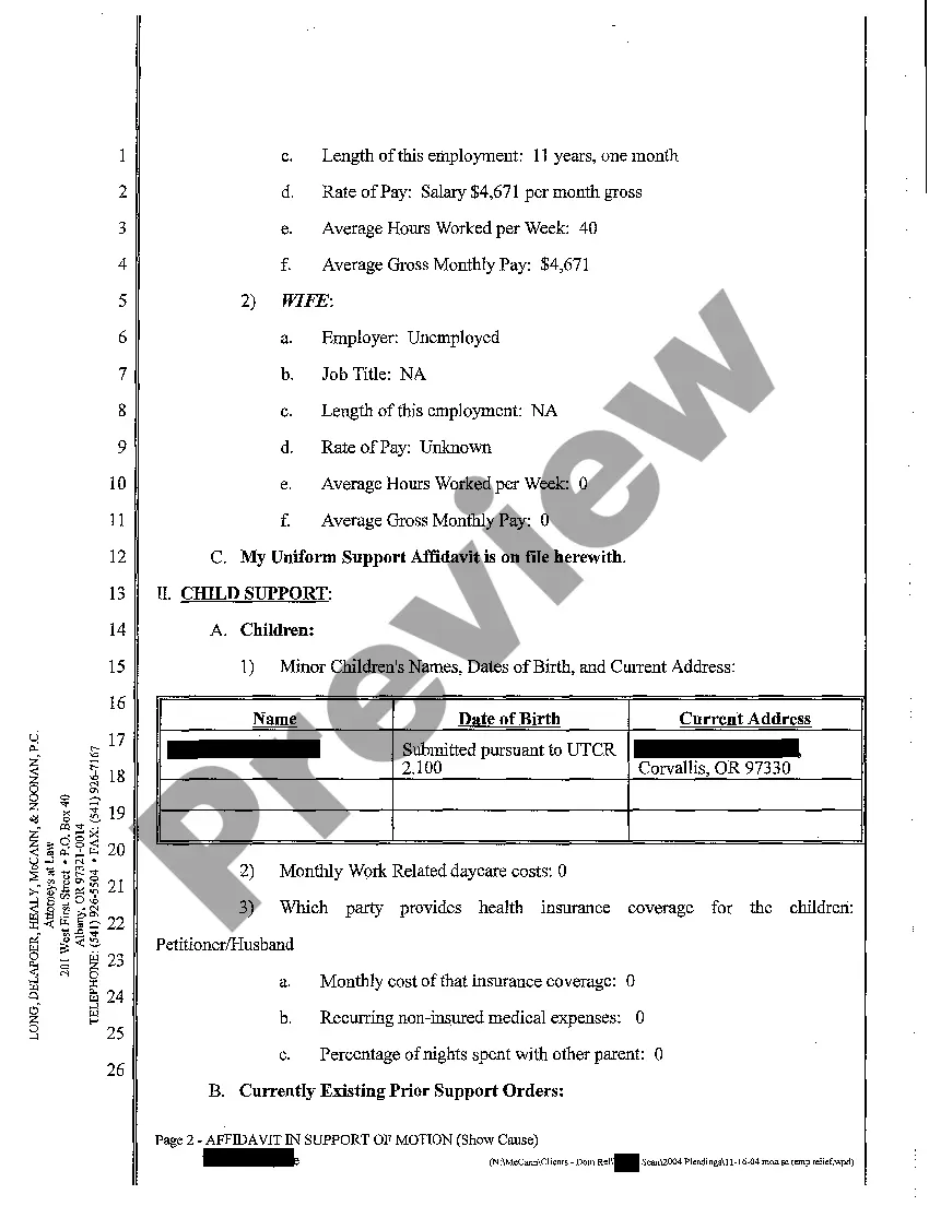 Get A08 Affidavit in Support Motion and Order to Show Cause Filed Ex Parte Seeking Temporary Relief From Marital Property Preview A08 Affidavit in Support Motion and Order to Show Cause Filed Ex Parte Seeking Temporary Relief From Marital Property