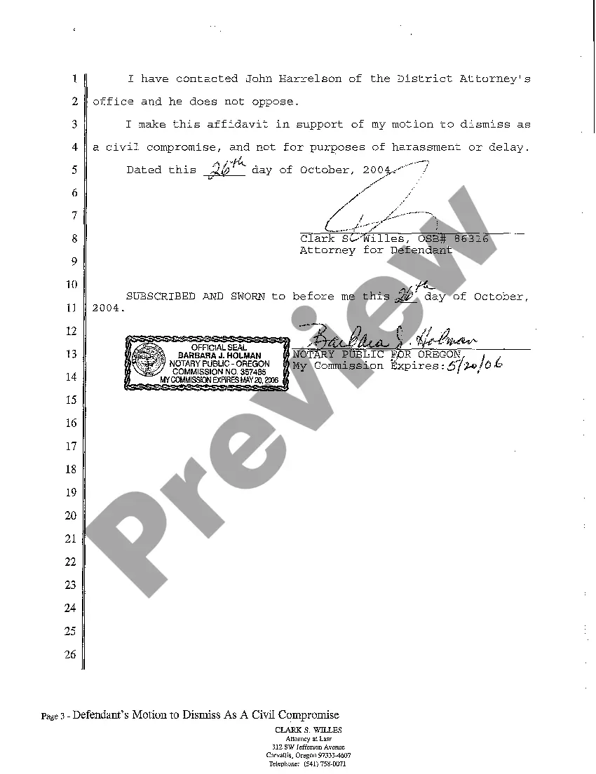 Preview A02 Affidavit in Support of Motion to Dismiss as a Civil Compromise