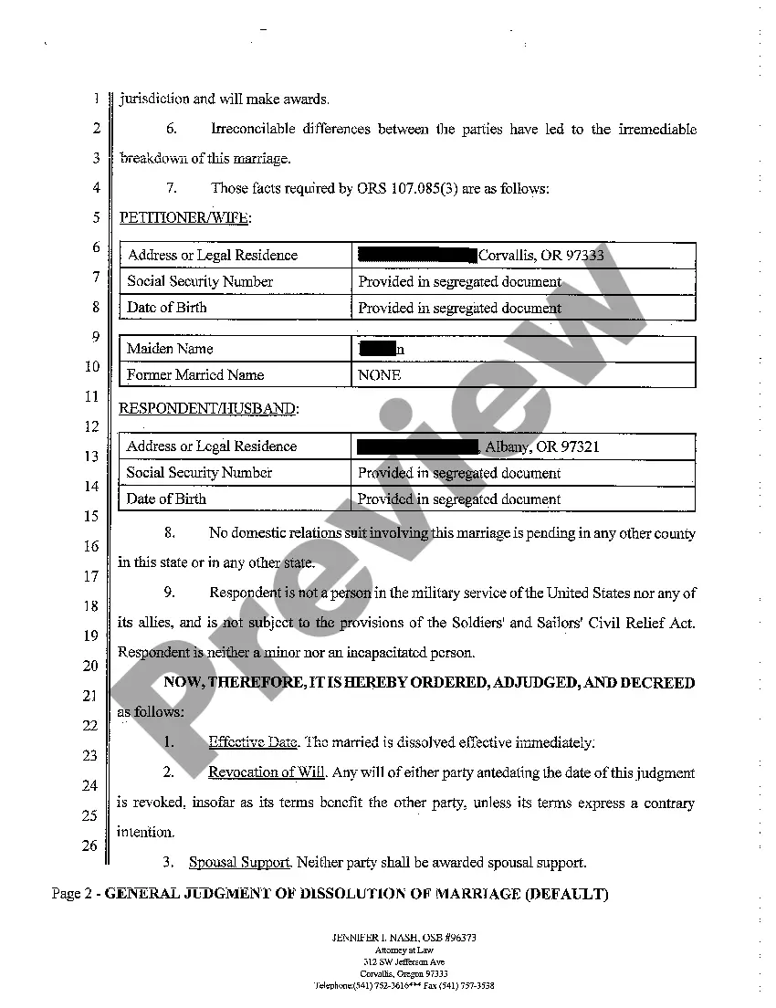 Preview A08 General Judgment of Dissolution Marriage