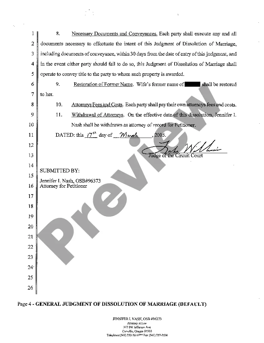 Preview A08 General Judgment of Dissolution Marriage