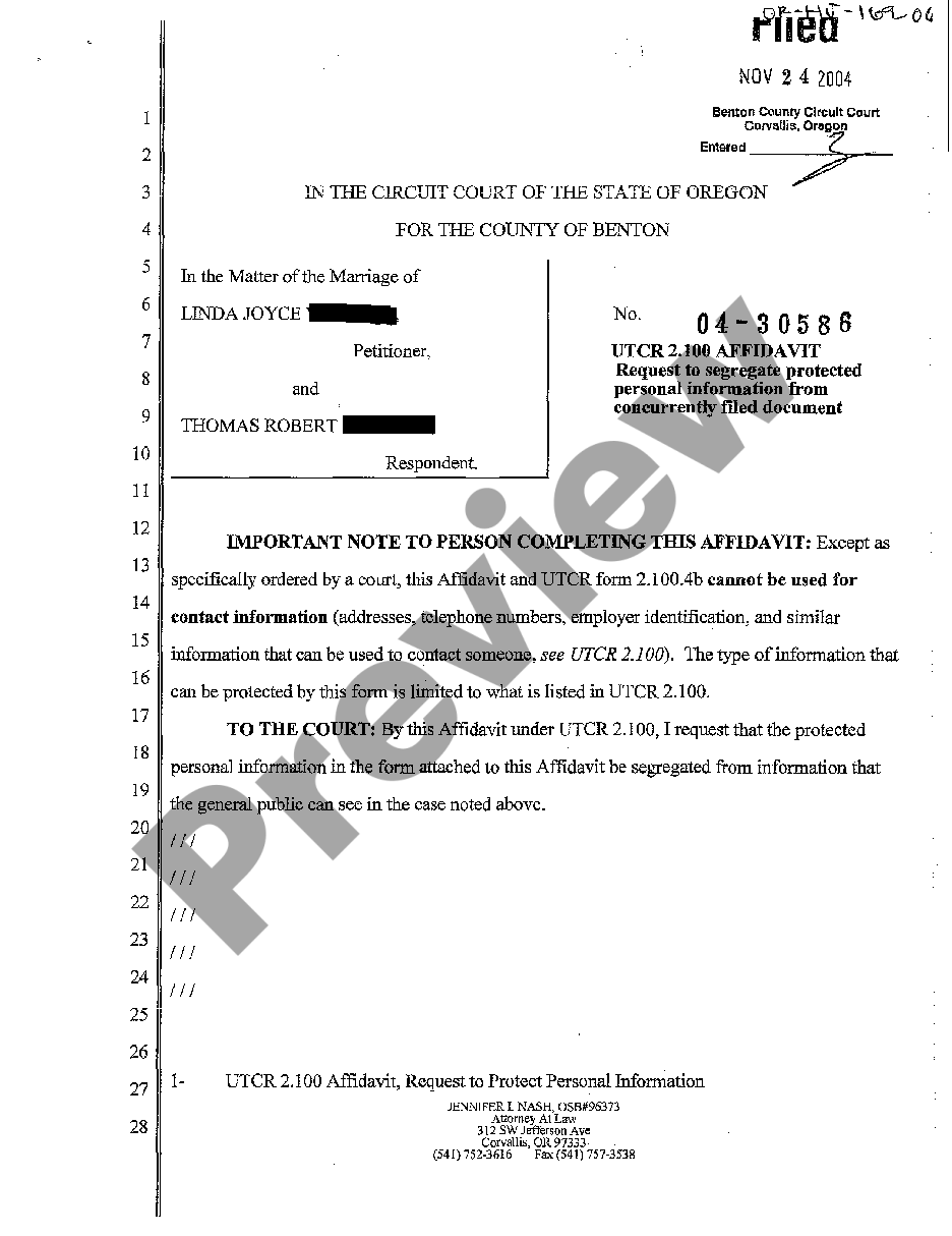 Oregon Affidavit regarding Petition for Dissolution | US Legal Forms