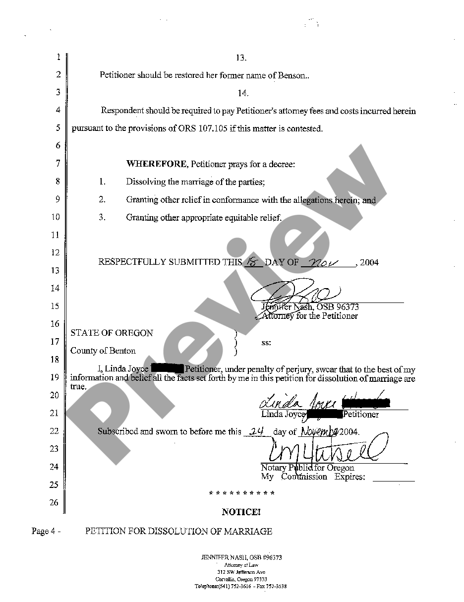 Oregon Petition for Dissolution of Marriage - Dissolution Of Marriage ...