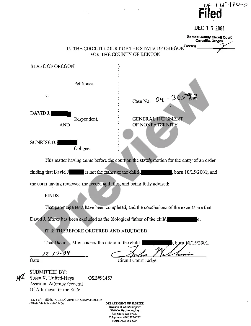 Preview A23 General Judgment of No paternity