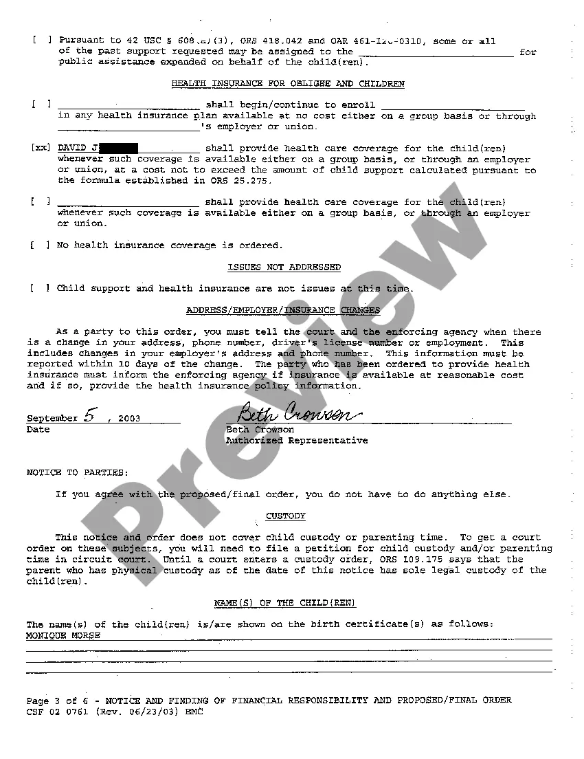 Preview A18 Notice and Finding of Financial Responsibility and Proposed Final Order
