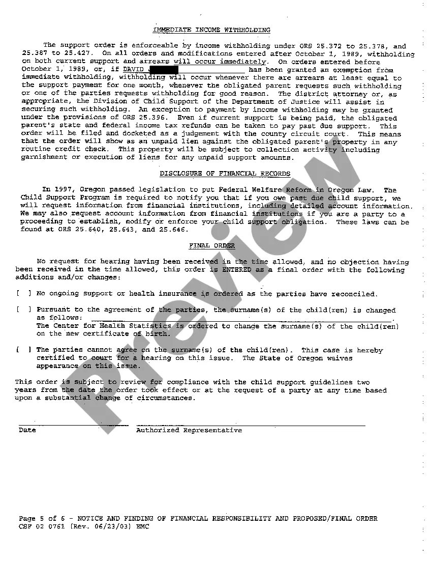 Preview A18 Notice and Finding of Financial Responsibility and Proposed Final Order